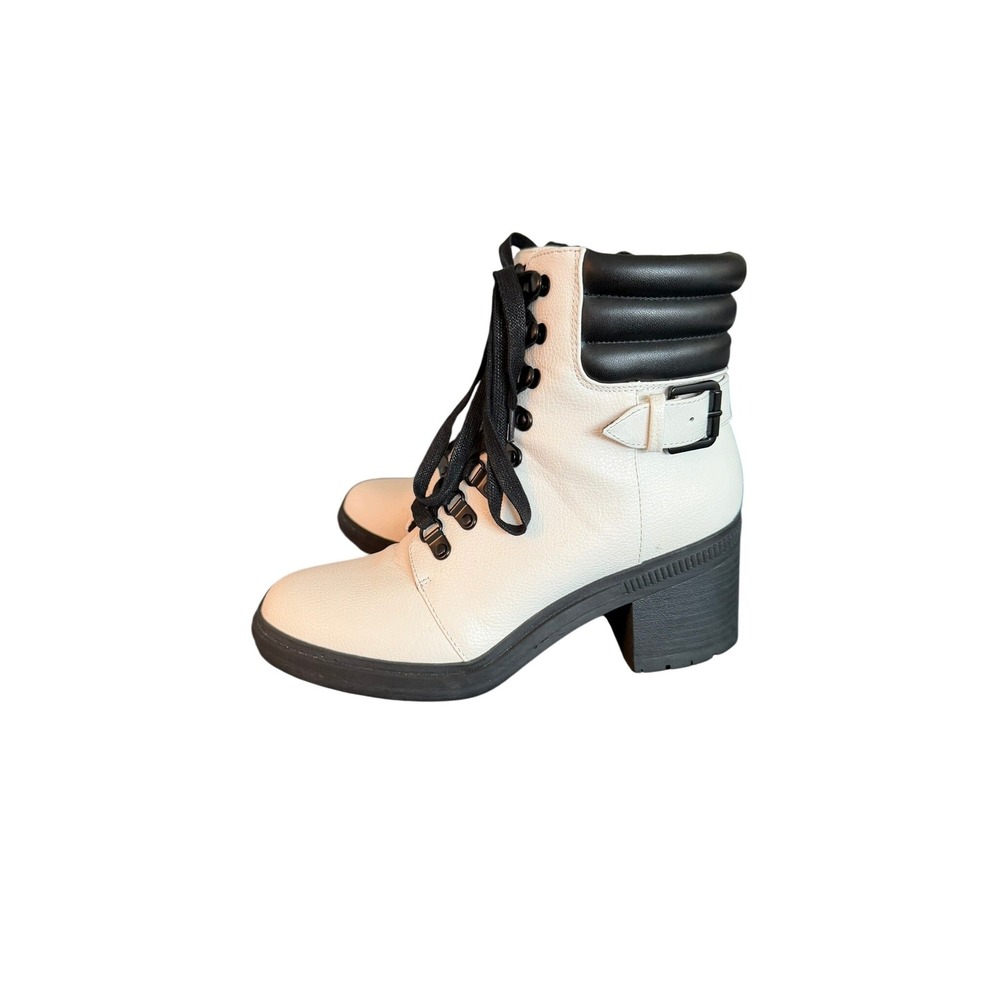 Mix No. 6 Womens White‎ Black Lace Up Combat Boots Side Zip Block Heel Size 6.5M